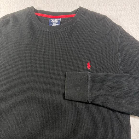 Polo Ralph Lauren Sleepwear Small Black with Red Pony Thermal Waffle Knit L/S - Picture 1 of 12